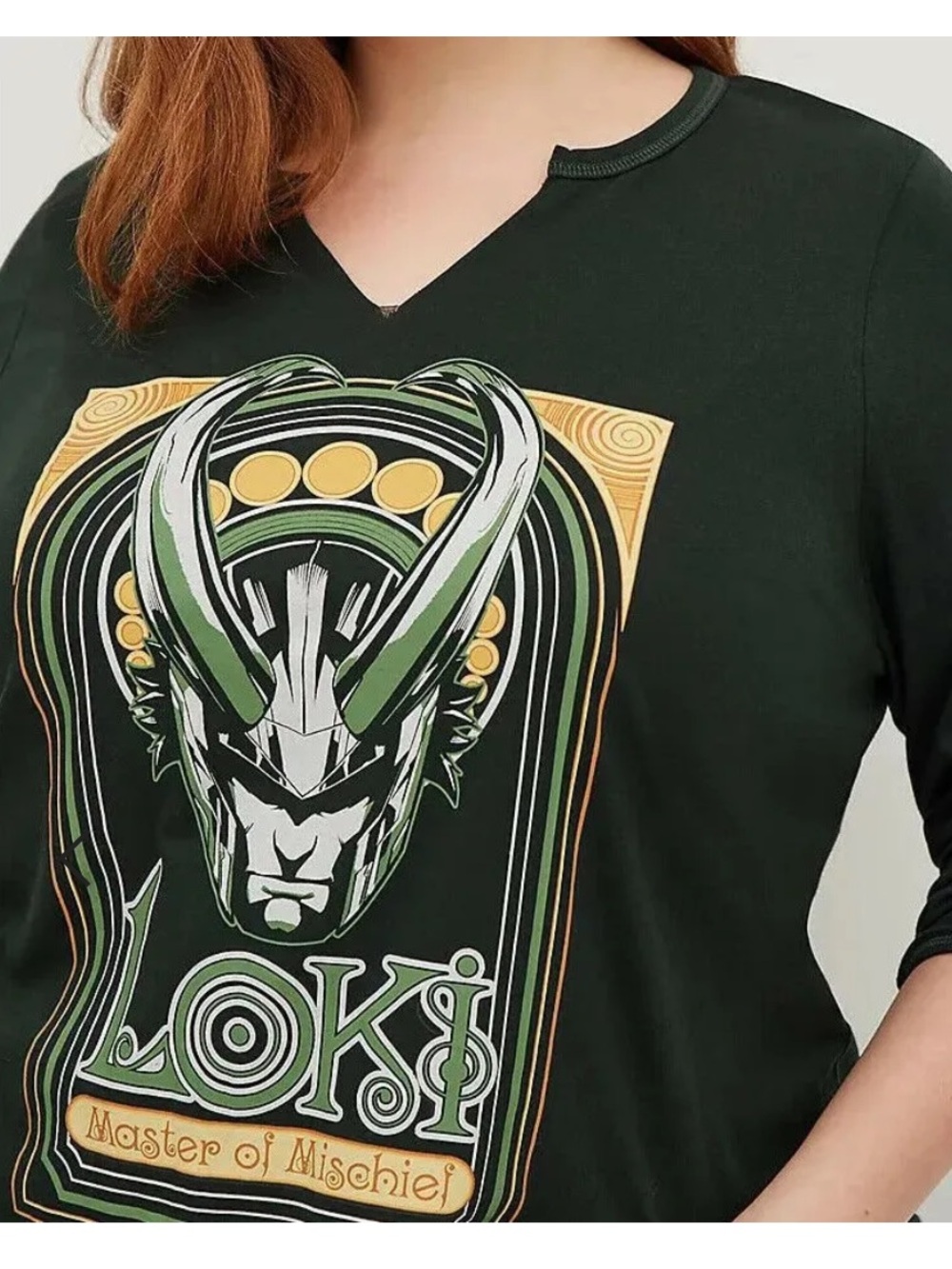 Torrid Marvel Loki Women’s Clip Neck Green Long Sleeve Top 4 NWT